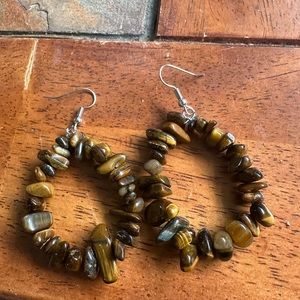Tiger eye, beaded hoop, earrings